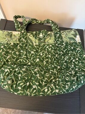 Hand Crafted Green Floral Quilted Tote